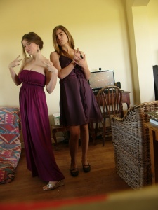 A random picture of my sister and myself posing in our party dresses :)